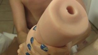 She slides a pocket pussy on his cock POV until he cums