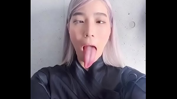 Ahegao slut with long tongue